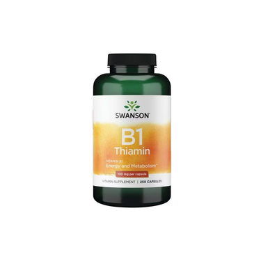 Swanson Vitamin B1 Thiamin 100 mg, 250 capsules—supports energy production and metabolism with essential Vitamin B1.